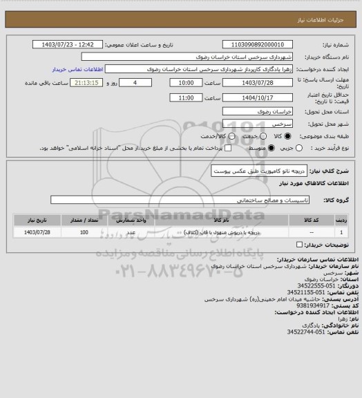 استعلام دریچه نانو کامپوزیت طبق عکس پیوست