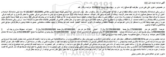 مزایده فروش ششدانگ یکبابخانه به شماره پلاک 464 فرعی از 1742 اصلی