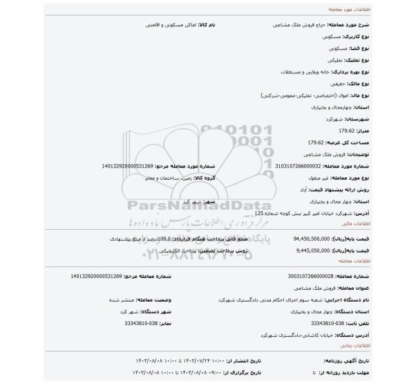 مزایده، فروش ملک مشاعی