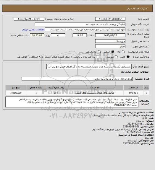 استعلام پشتیبانی یکساله سیستم های دوربین مداربسته،دوزد گیر،اعلام حریق و یو پی اس