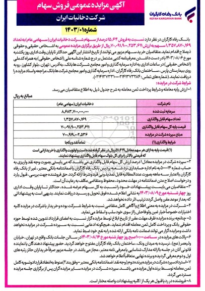 مزایده فروش سهام 