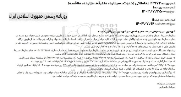 مزایده املاک در اختیار 
