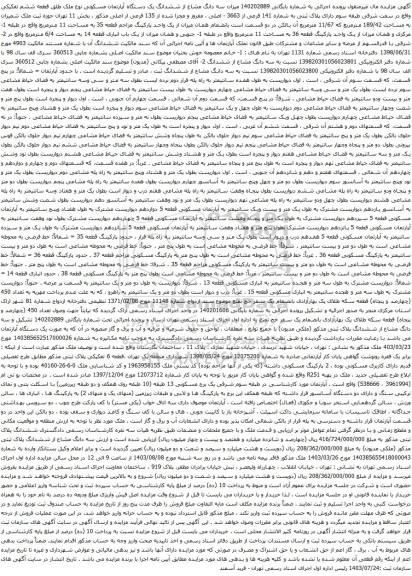 مزایده ششدانگ یک دستگاه آپارتمان مسکونی نوع ملک طلق قطعه ششم تفکیکی 