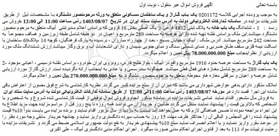 مزایده فروش ششدانگ یک باب خانه به پلاک ثبتی 4832 فرعی از یک اصلی 
