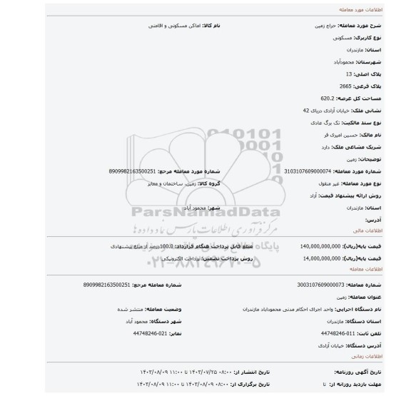 مزایده، زمین