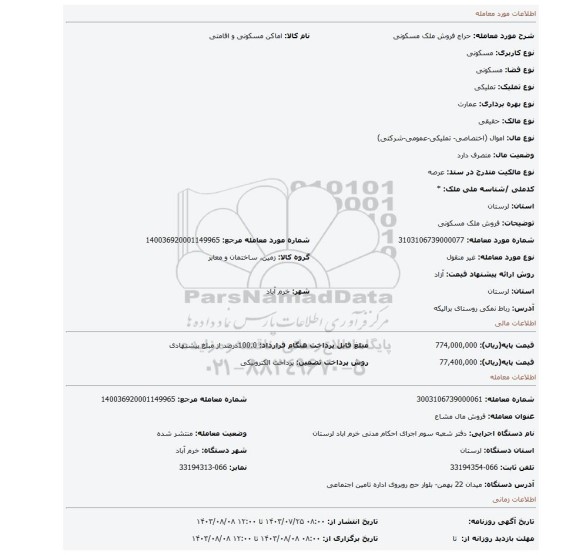 مزایده، فروش ملک مسکونی