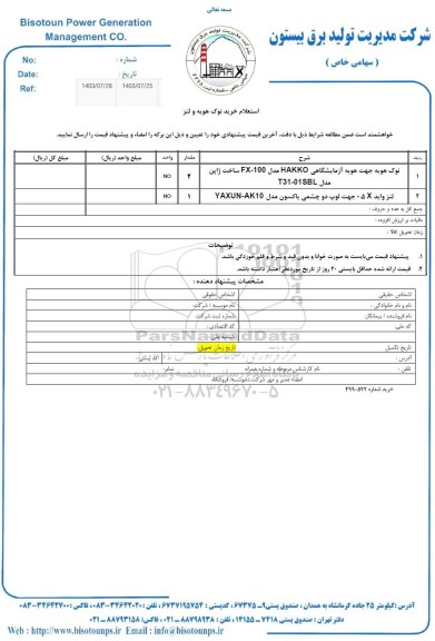استعلام خرید نوک هویه و لنز