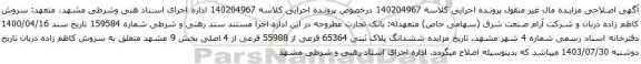 مزایده ششدانگ پلاک ثبتی 65364 فرعی از 55988 فرعی از 4 اصلی