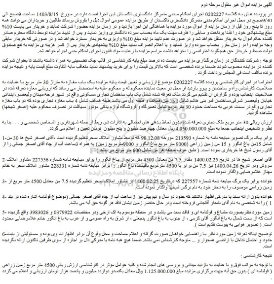 مزایده یک باب مغازه به متراژ 30 متر مربع