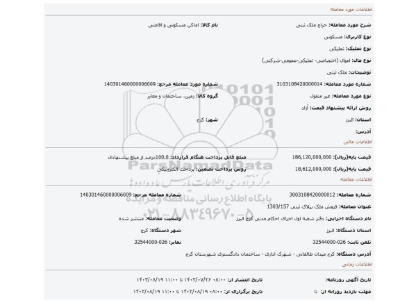 مزایده، ملک ثبتی