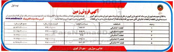 آگهی فروش 5 قطعه از قطعات تفکیکی