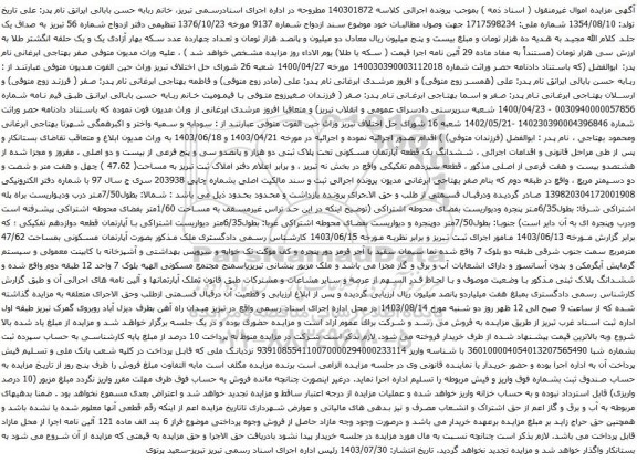 مزایده ششدانگ یک قطعه آپارتمان مسکونی تحت پلاک ثبتی دو هزار و پانصدو سی و پنج فرعی از بیست و دو اصلی 