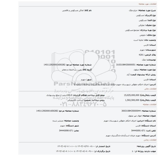 مزایده، ملک