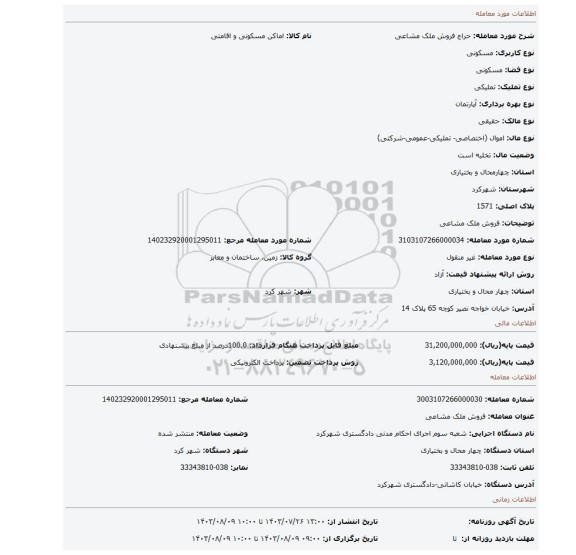 مزایده، فروش ملک مشاعی