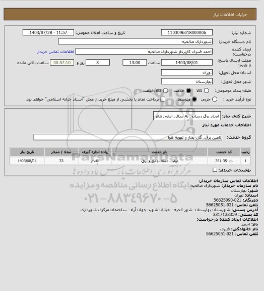 استعلام ایجاد برق رسانی به سالن امفی تئاتر