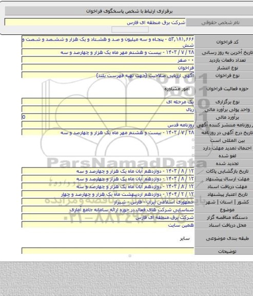 مناقصه, شناسایی شرکت های فعال در حوزه ارائه سامانه جامع آماری