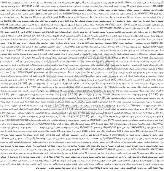 مزایده سه دانگ مشاع از شش دانگ اعیان پلاک ثبتی شماره 20924 فرعی از 3 اصلی