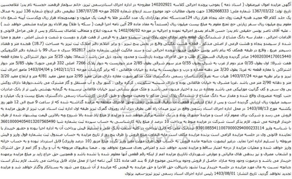 مزایده ششدانگ یک قطعه واحد تجاری تحت پلاک ثبتی سیصدو چهل و نه فرعی از هفت هزار و دویست و شصت و شش اصلی 