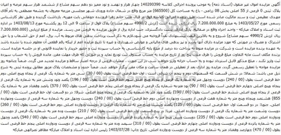 مزایده عرصه و اعیان پلاک ثبتی 0 فرعی از 55 اصلی بخش 08 زراعی - باغ به مساحت کل (665500) متر مربع