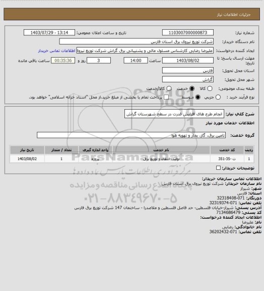 استعلام انجام طرح های افزایش قدرت در سطح شهرستان گراش