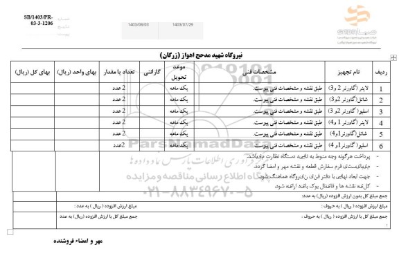 استعلام لاینر گاورنر...