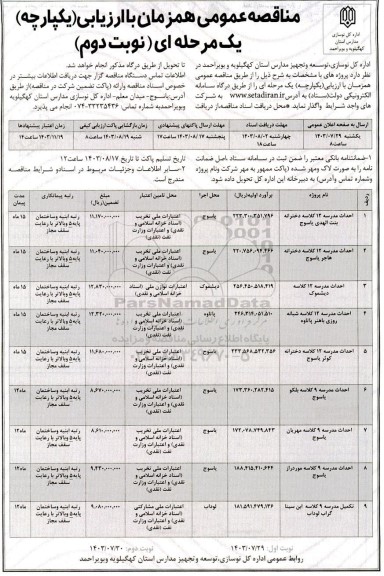 مناقصه احداث مدرسه 12 کلاسه دخترانه بنت الهدی و ... نوبت دوم