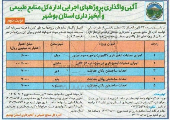 مناقصه واگذاری پروژههای اجرایی ... / نوبت دوم