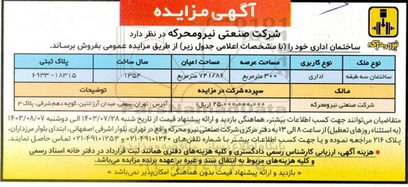 مزایده فروش ساختمان اداری 
