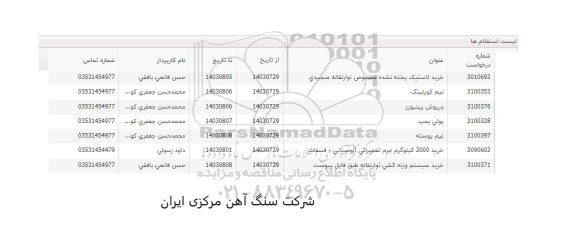 استعلام خرید لاستیک پخته نشده مخصوص نوار نقاله منجیدی...
