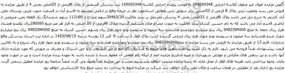 مزایده قسمتی از پلاک 8فرعی از 33اصلی بخش 4 
