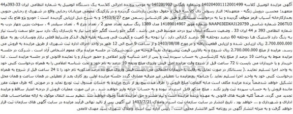 مزایده خودرو پژو هاچ بک تیپ 206TU3