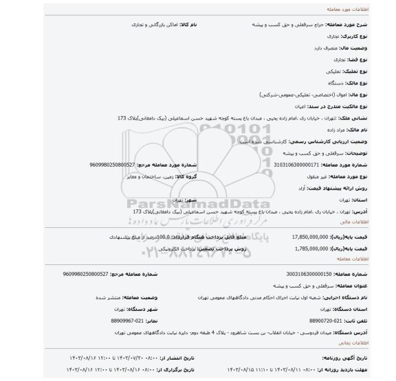 مزایده، سرقفلی و حق کسب و پیشه