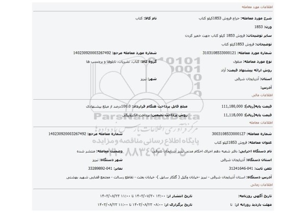 مزایده، فروش 1853کیلو کتاب