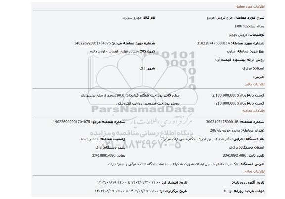 مزایده، فروش خودرو