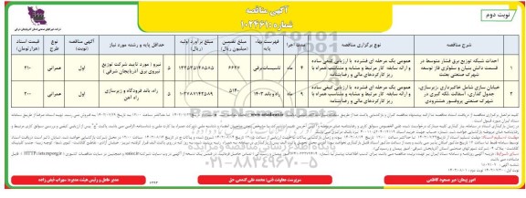 مناقصه احداث شبکه توزیع برق فشار متوسط در قسمت ...- نوبت دوم 
