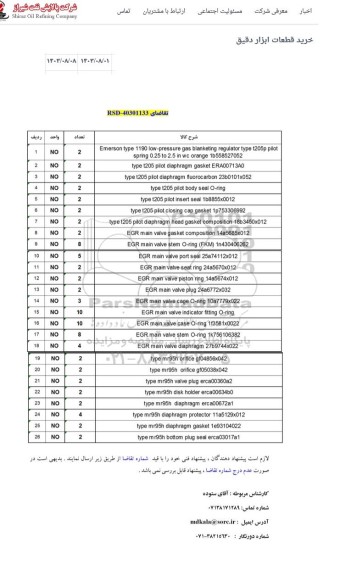 استعلام خرید قطعات ابزاردقیق 