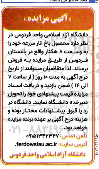 مزایده محصول باغ انار مزرعه