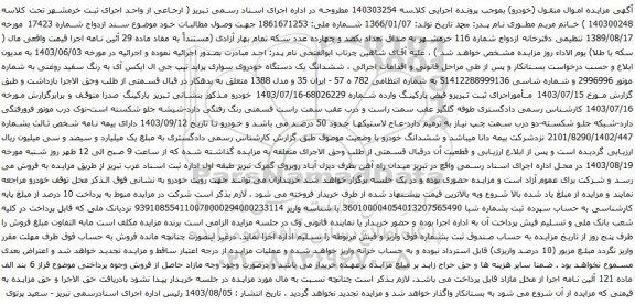مزایده یک دستگاه خودروی سواری پراید تیپ جی ال ایکس آی به رنگ سفید روغنی 