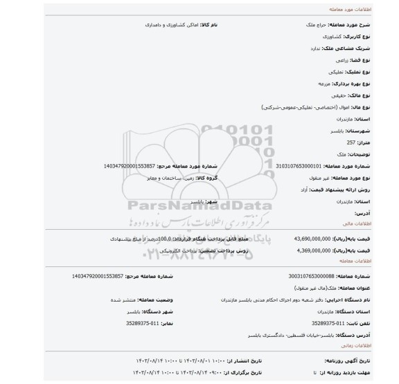 مزایده، ملک