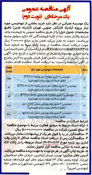 مناقصه  خرید بخشی از نیوجرسی مورد نیاز - نوبت دوم 