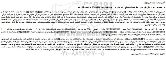 مزایده فروش ششدانگ یکبابخانه به شماره پلاک 464 فرعی از 1742 اصلی