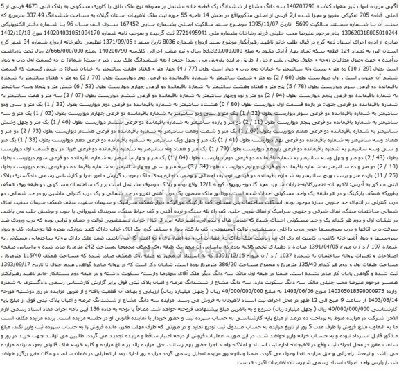 مزایده ششدانگ یک قطعه خانه