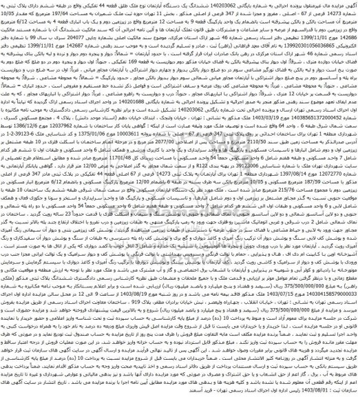 مزایده ششدانگ یک دستگاه آپارتمان 