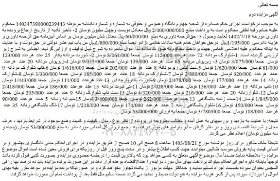 مزایده فروش شلوارک مردانه 72 عدد و...