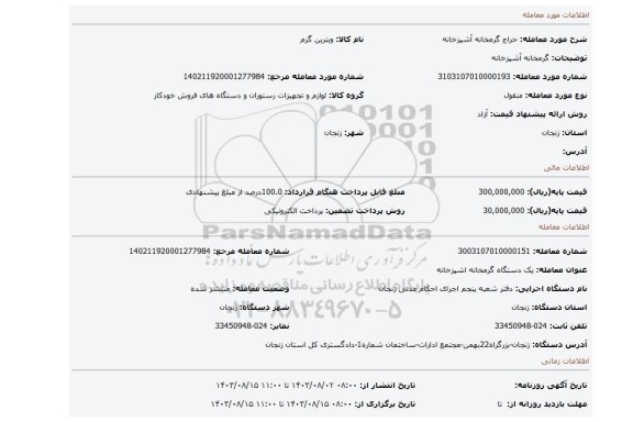 مزایده، گرمخانه آشپزخانه