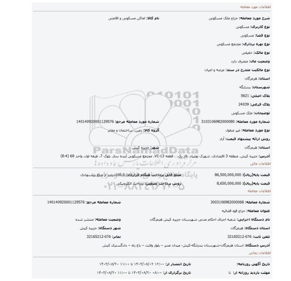 مزایده، ملک مسکونی
