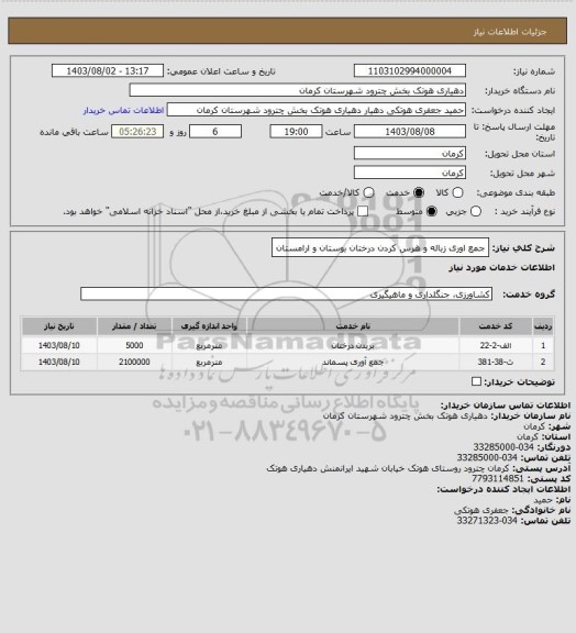 استعلام جمع اوری زباله و هرس کردن درختان بوستان و ارامستان