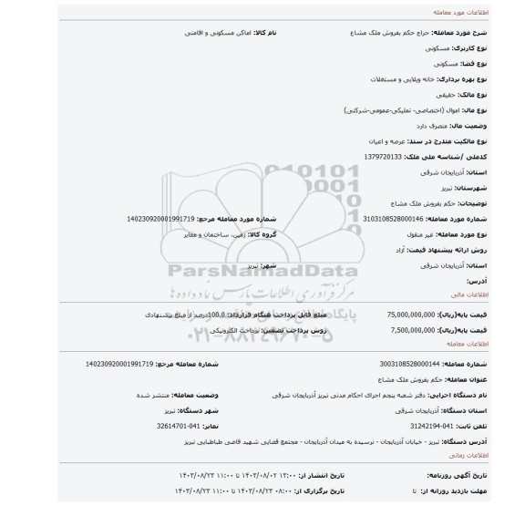 مزایده، حکم بفروش ملک مشاع