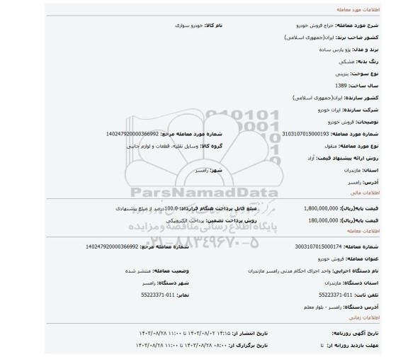 مزایده، فروش خودرو