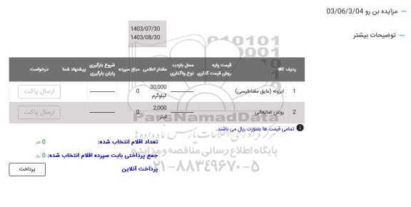 مزایده ایزوله (عایق مغناطیسی) و روغن ضایعاتی